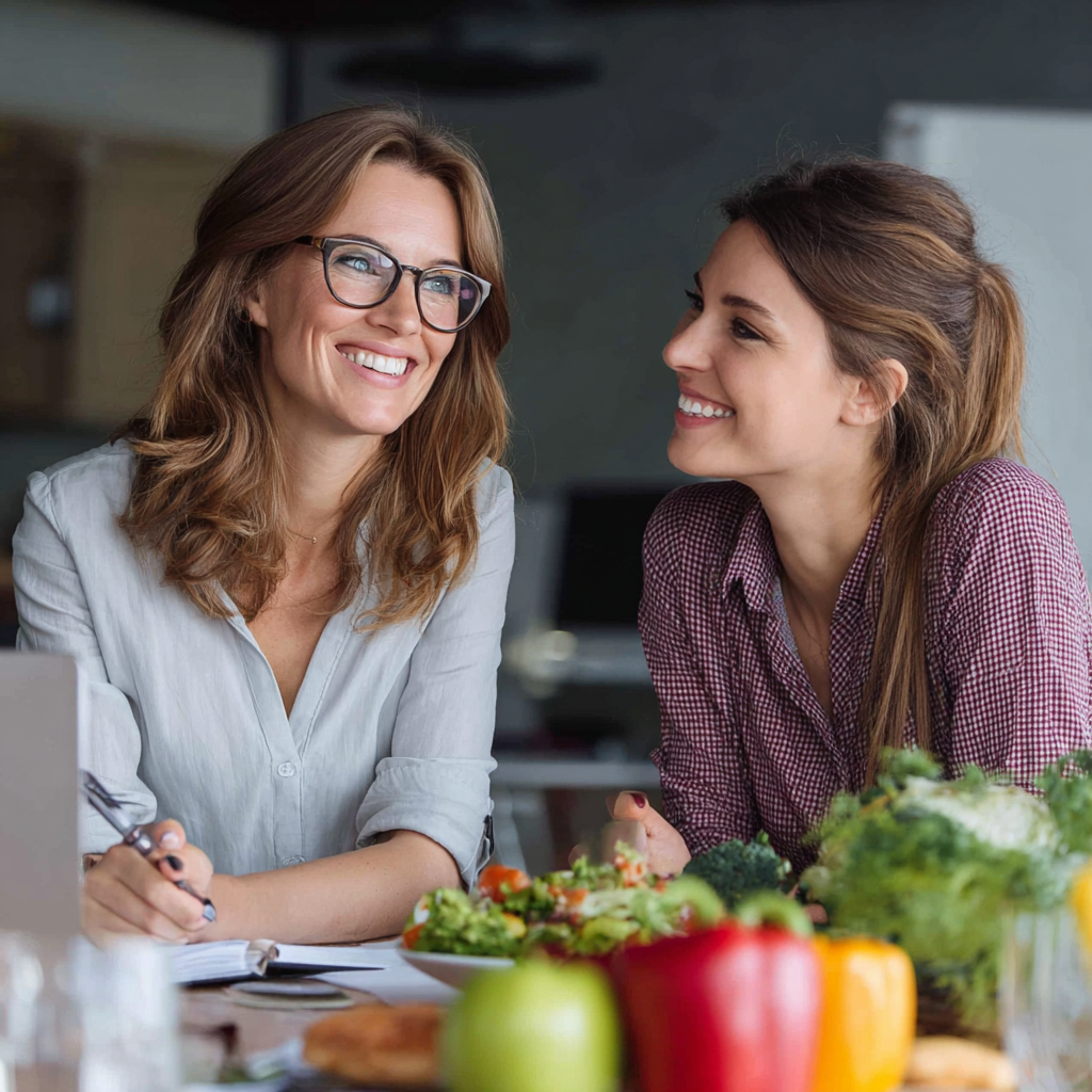 Діаграма та графіки на екрані комп'ютера з розрахунками харчування, європейський дієтолог аналізує дані в реалістичному стилі